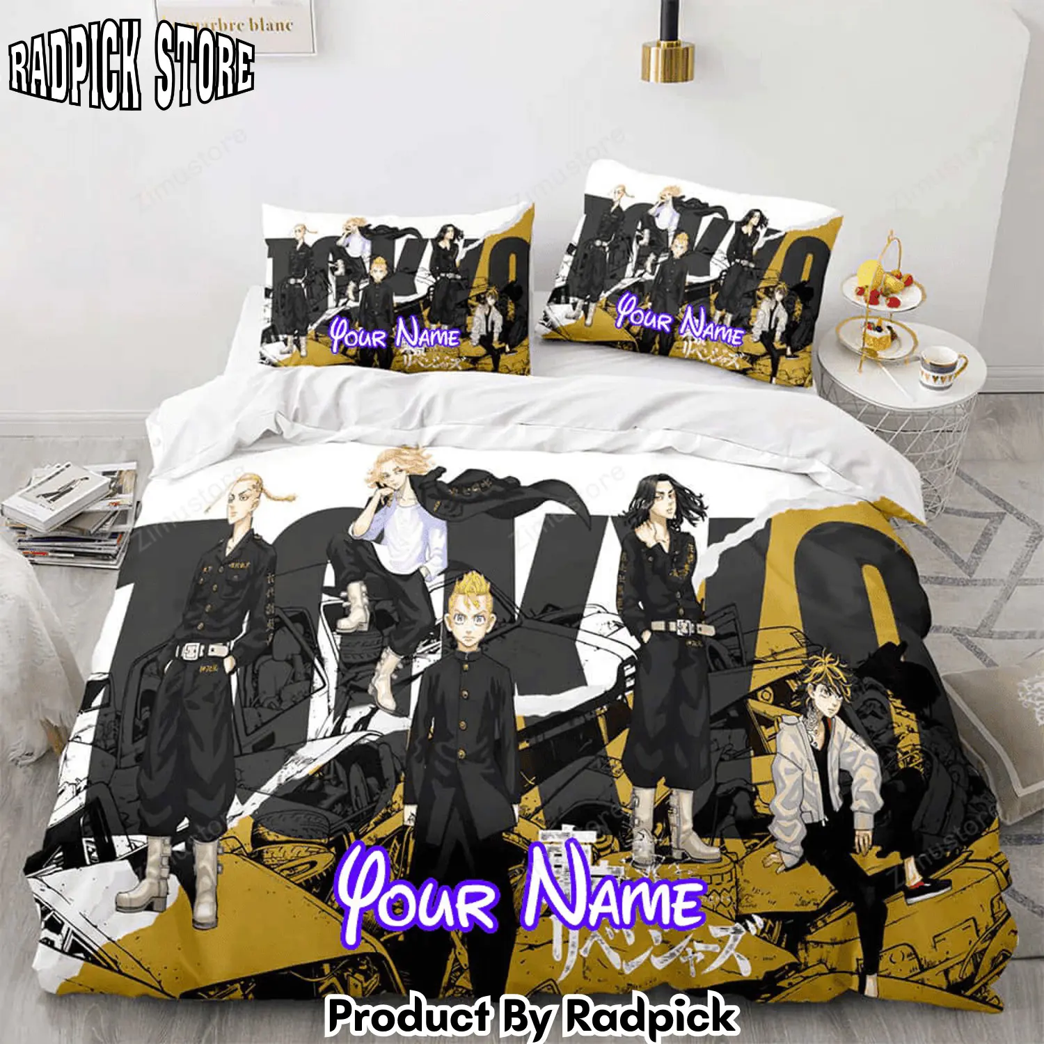Radpick tokyo revengers cosplay 3piece personalized name bedding sets duvet covers bed sheets1360 rp327710